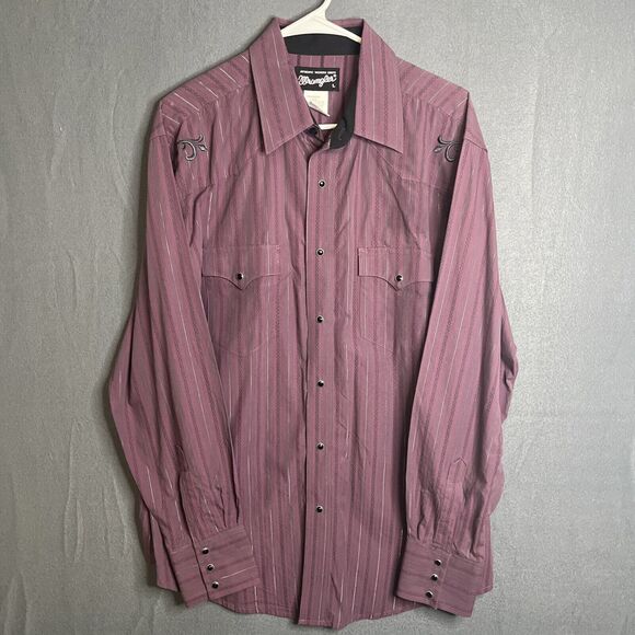 Wrangler Striped Metallic Striping Western Pearl Snap Shirt Purple‎ Mens Large - Picture 1 of 10